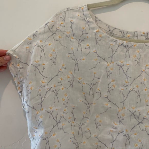 Cynthia Rowley 100% Linen Wide Cropped Cap Sleeve Floral Button Back - Picture 6 of 7